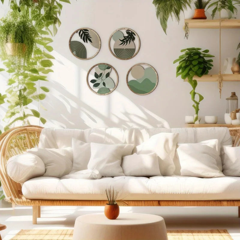 4-Piece Bohemian Geometric Wooden Wall Art Set