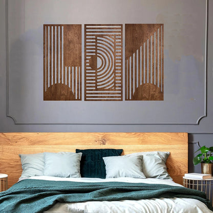 3-Piece Geometric Wooden Wall Art Set – Minimalist 3D Decor