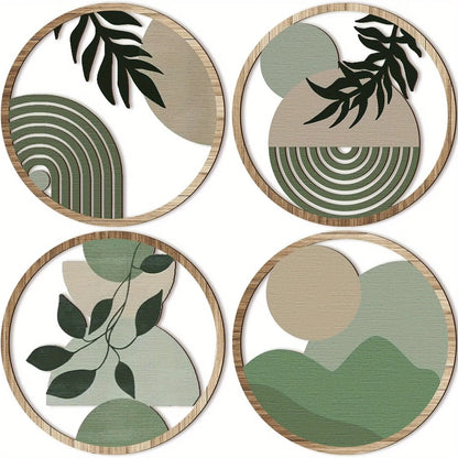 4-Piece Bohemian Geometric Wooden Wall Art Set