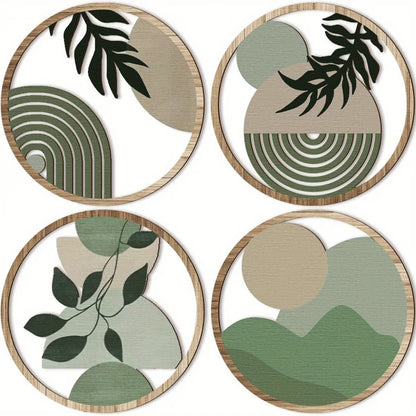 4-Piece Bohemian Geometric Wooden Wall Art Set