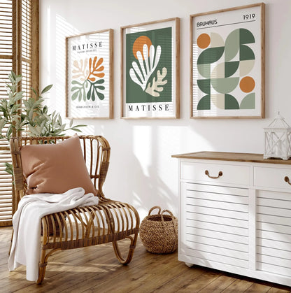 Set of 3 Abstract Autumn Wall Art Prints – Sage Green & Orange