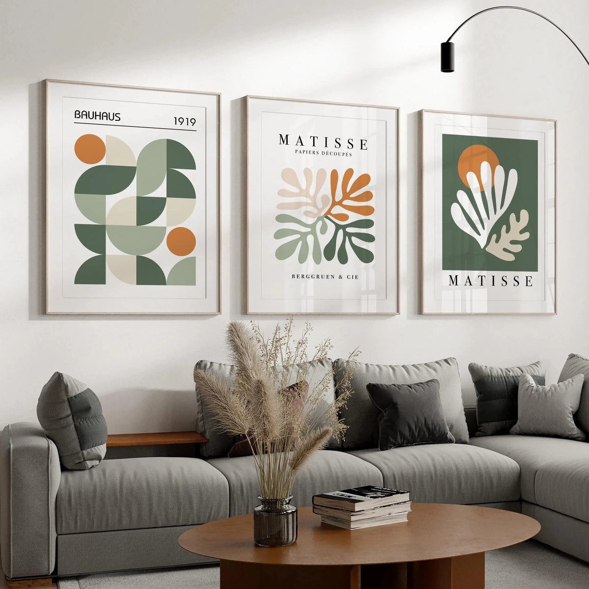 Set of 3 Abstract Autumn Wall Art Prints – Sage Green & Orange