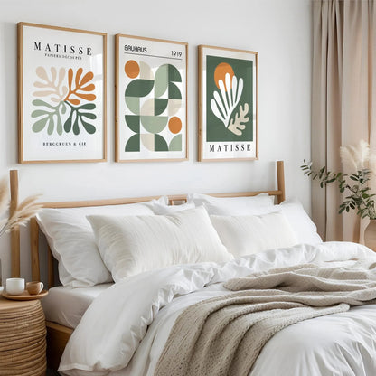 Set of 3 Abstract Autumn Wall Art Prints – Sage Green & Orange