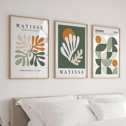 Set of 3 Abstract Autumn Wall Art Prints – Sage Green & Orange