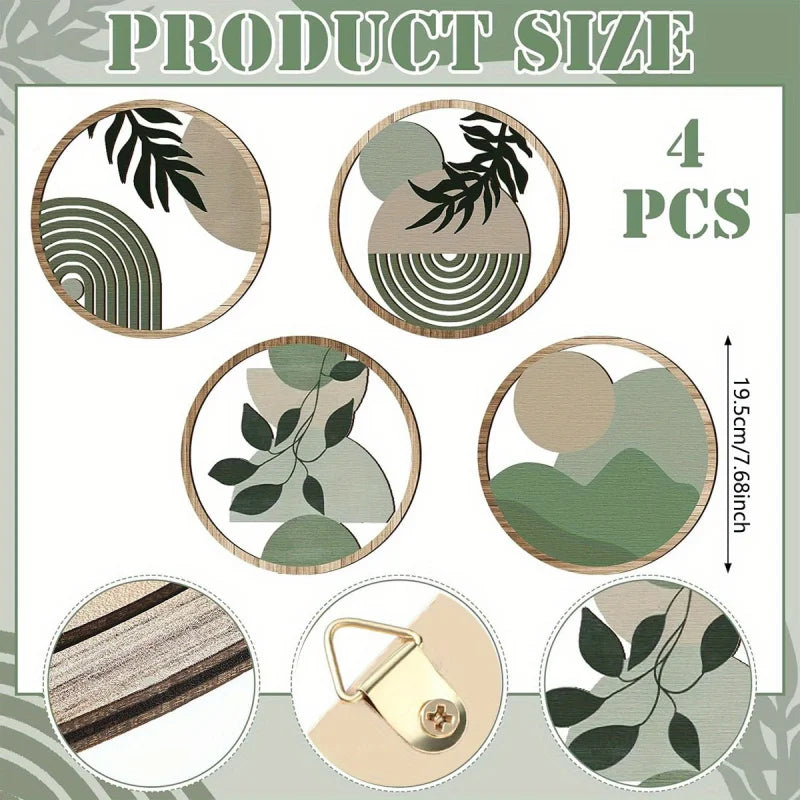 4-Piece Bohemian Geometric Wooden Wall Art Set