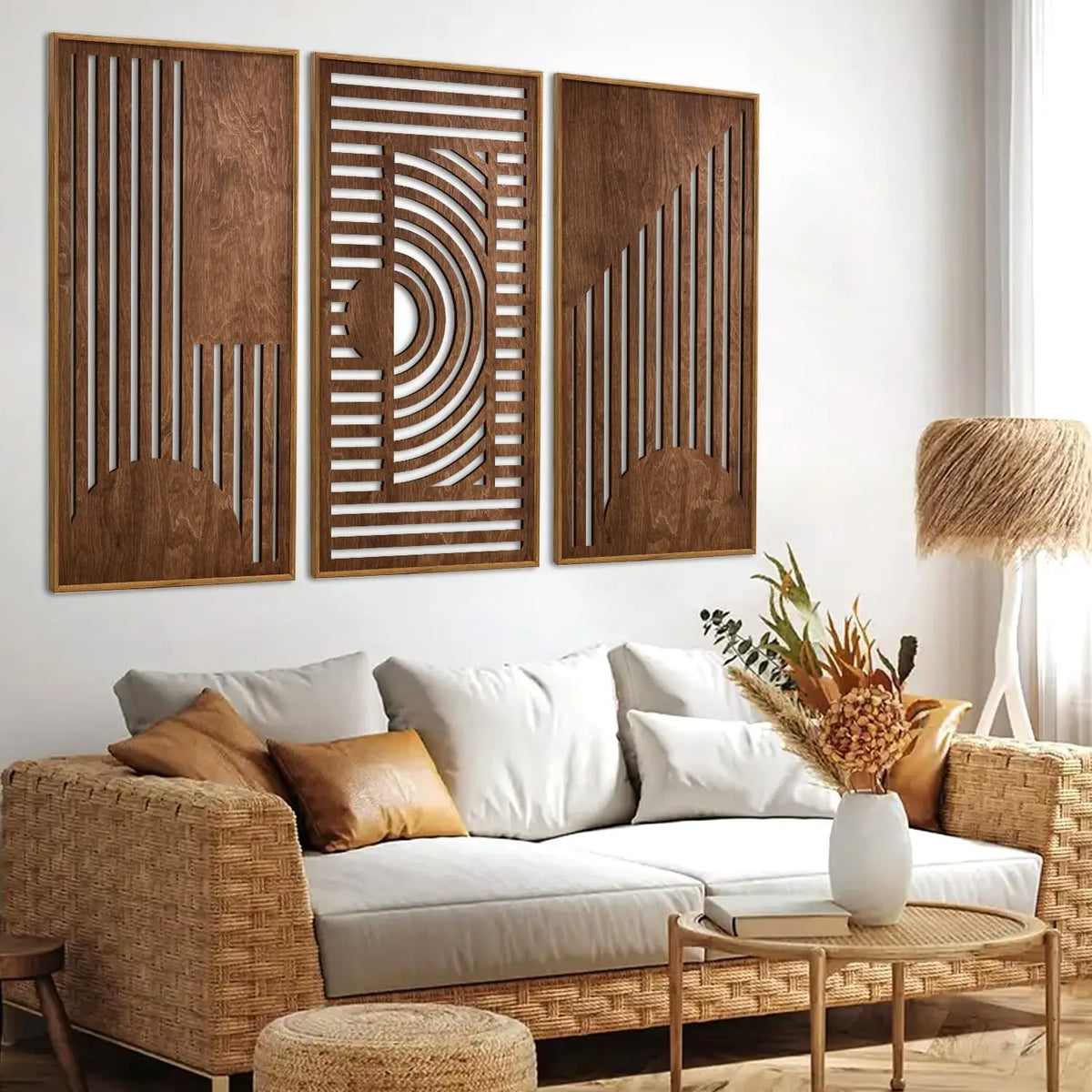 3-Piece Geometric Wooden Wall Art Set – Minimalist 3D Decor