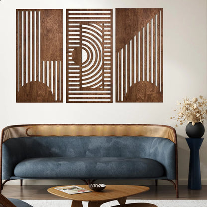 3-Piece Geometric Wooden Wall Art Set – Minimalist 3D Decor