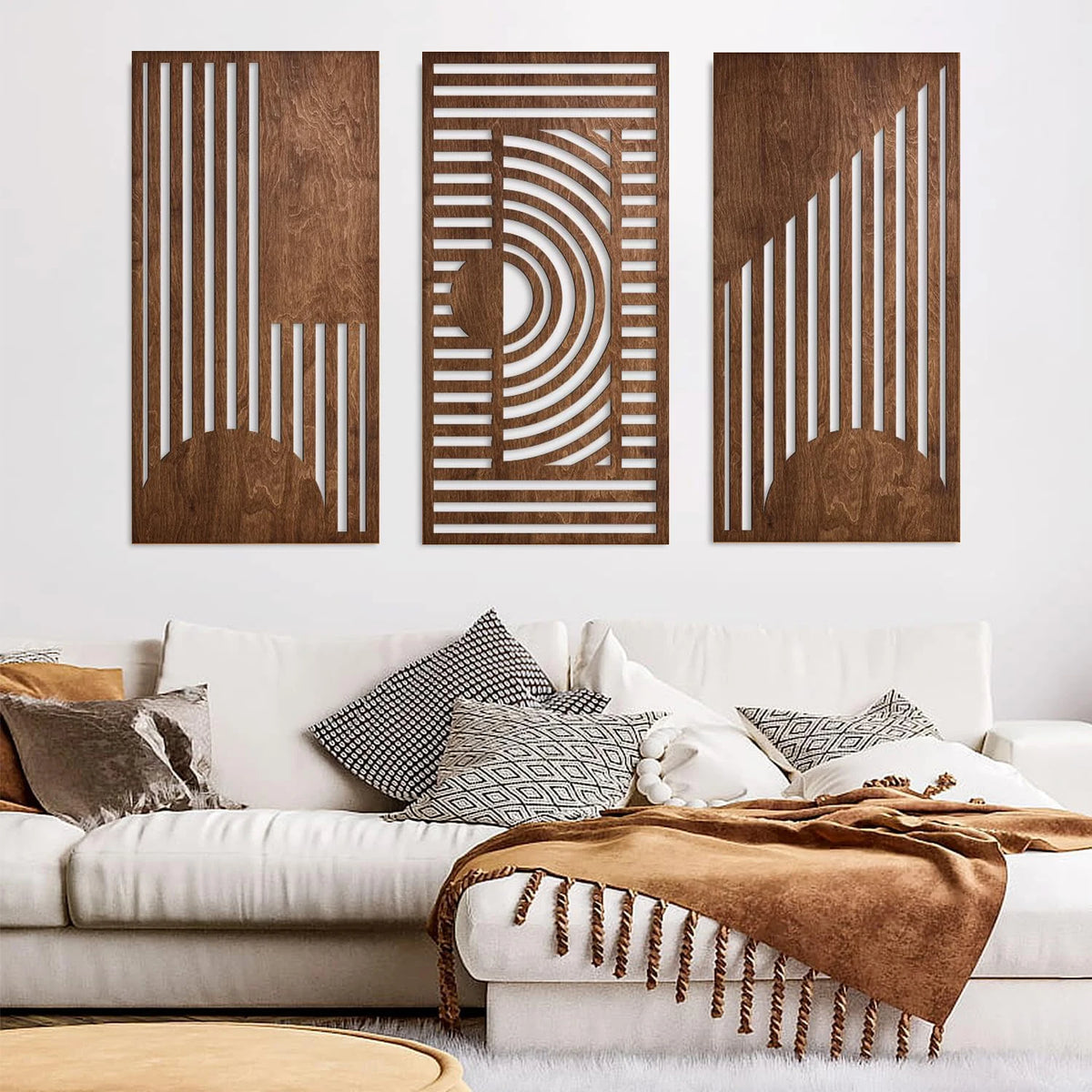 3-Piece Geometric Wooden Wall Art Set – Minimalist 3D Decor