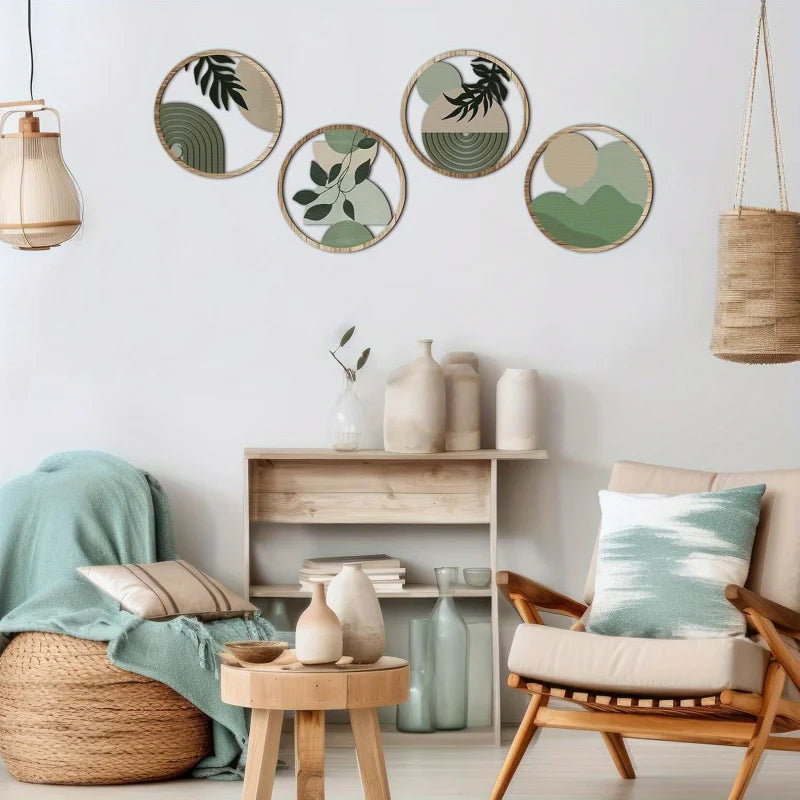 4-Piece Bohemian Geometric Wooden Wall Art Set